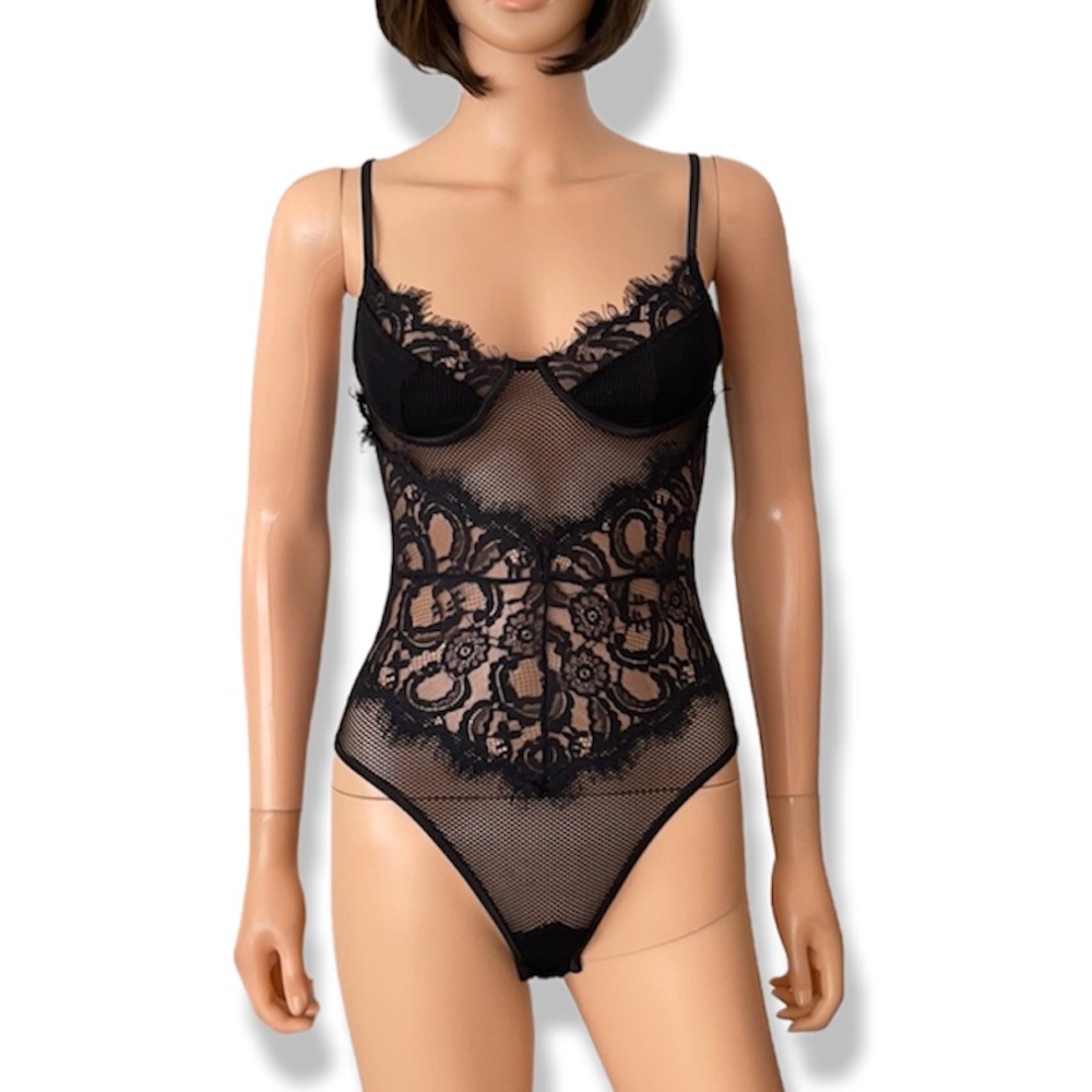 Black lace and mesh bodysuit